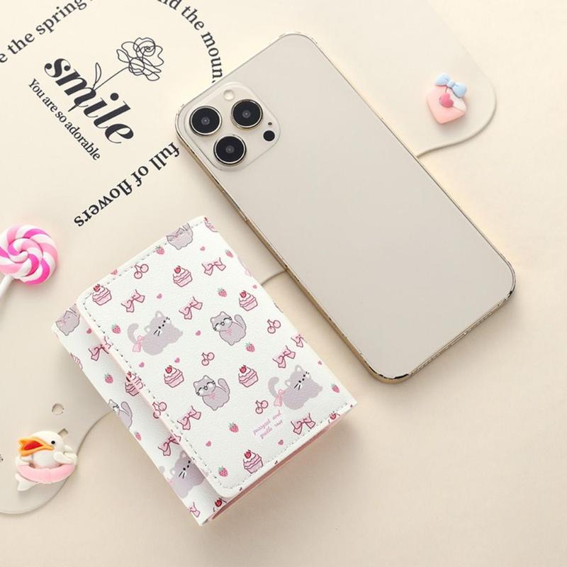 Ví ngắn, da PU dễ thương, thiết kế hoạt hình mèo Kitty, với Thắt Nơ ví đựng tiền Xu, thích hợp cho sinh viên, túi tiền 6