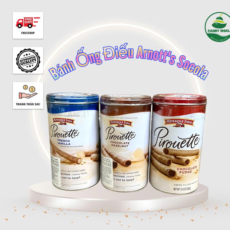 Bánh ống điếu ốc quế Socola Pepperidge Farm Wafers - Hộp thiếc 382g