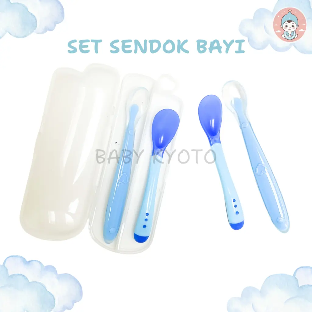 BK 2in1 Set Sendok Makan Mpasi Bayi Silikon Sensor Panas Food Grade Baby Spoon Silicone