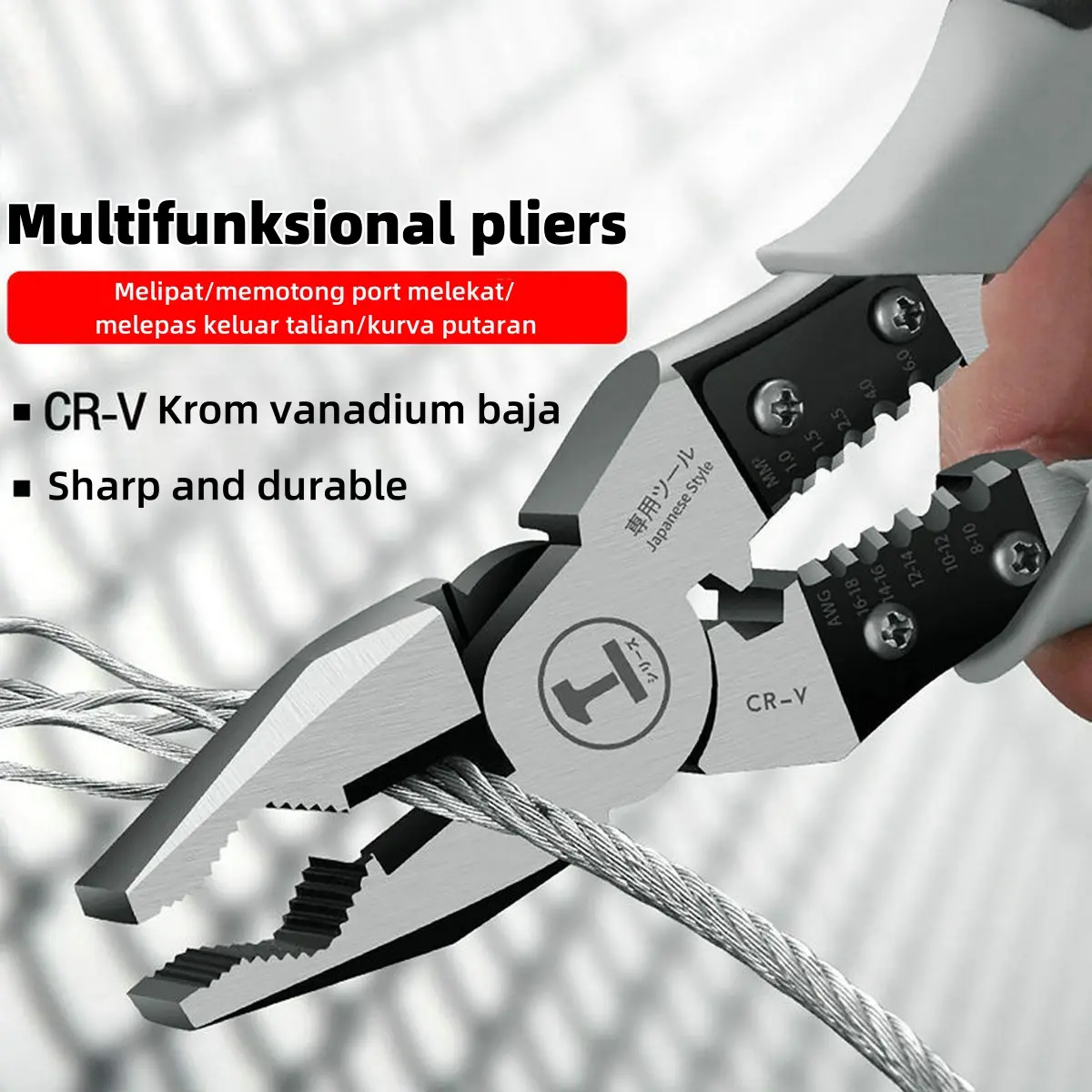 Tang Multifungsi 9 inch CRV Kombinasi,Lancip,Potong Wire Cutter Tang Listrik