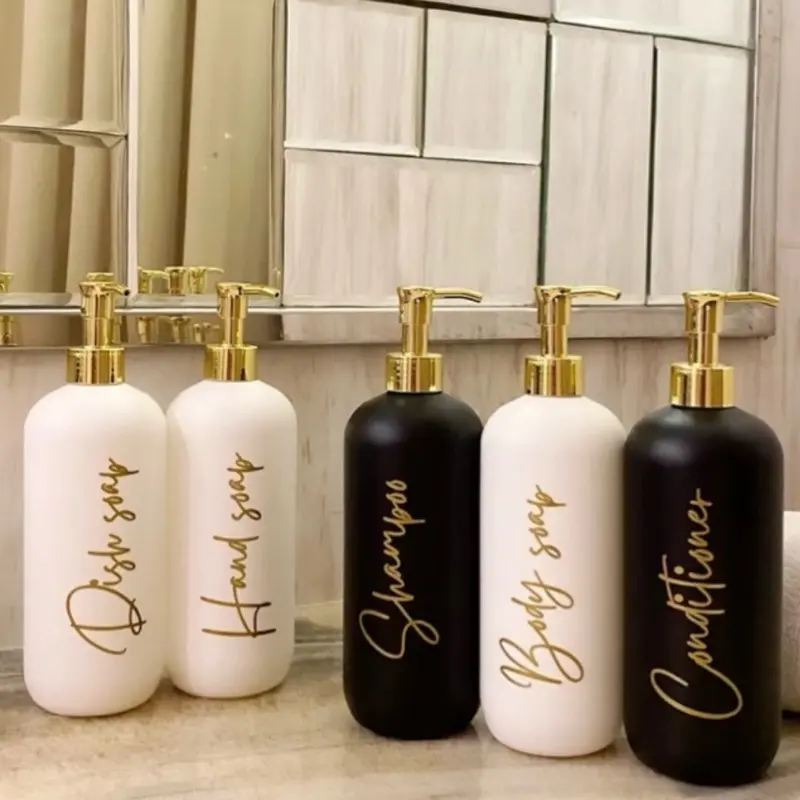 BOTOL TEMPAT SABUN CAIR SHAMPOO PUMP DISPENSER SABUN SHAMPO AESTHETIC 500ML GOLD LUXURY CUTTING STIKER REFILL 3