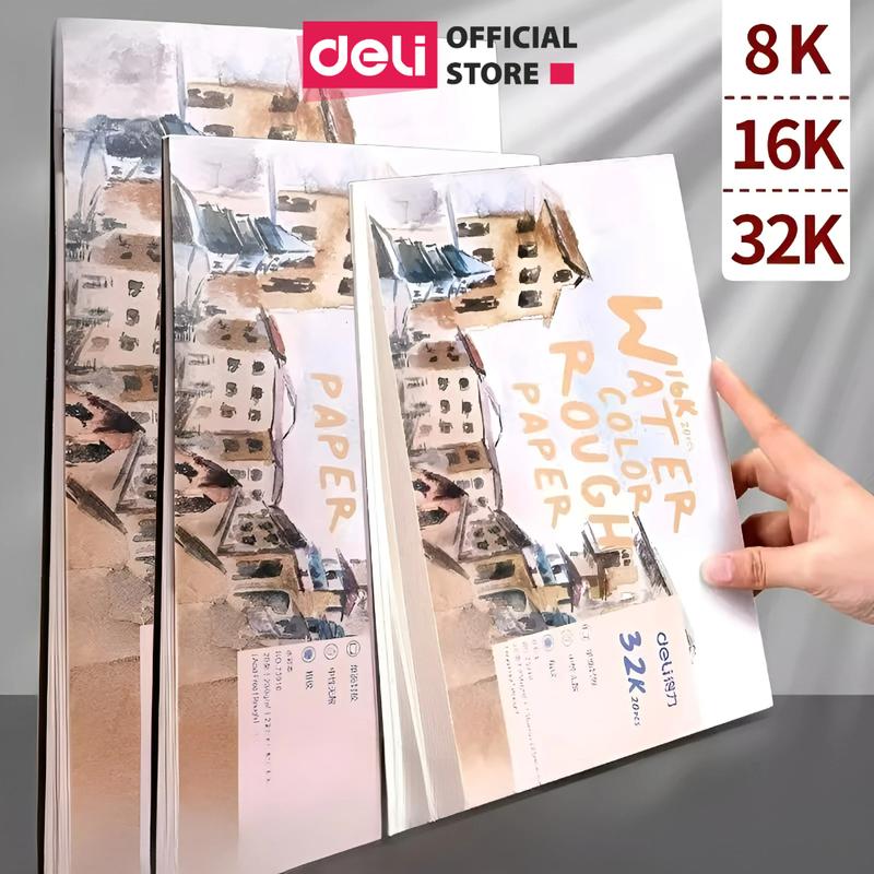Sổ Vẽ Màu Nước 230gsm Chuyên Nghiệp Deli Cao Cấp - A4/A5/16K/32K - Phù hợp vẽ phác thảo tô màu nước màu sáp dầu acrylic...