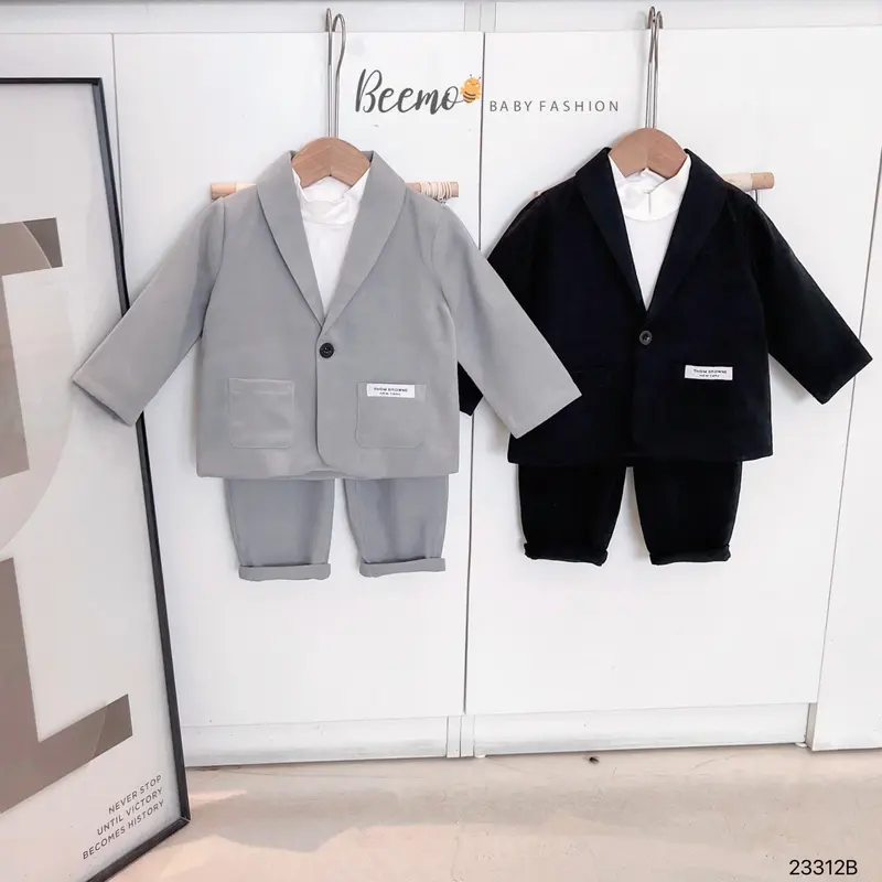 Bộ vest nhung beemo cho bé trai từ 9-24kg,set vest gồm 3 chi tết cho bé đi tiệc,đi học 23312B 5