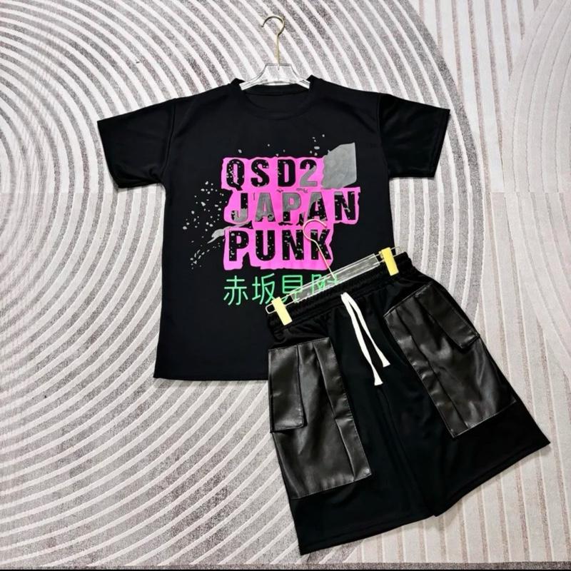  Bộ Cộc Mix Áo QSD + Quần Vá Da - Chất Cotton - Dành Cho Nam Nữ From Unisex 