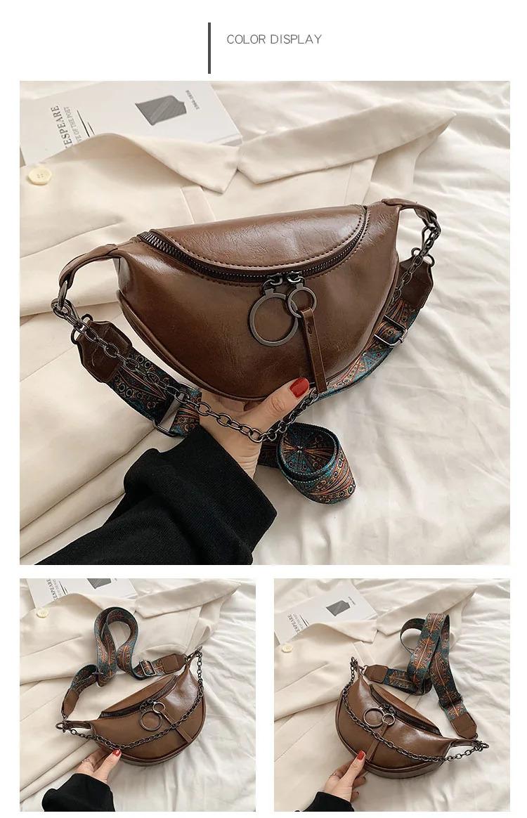 Product Introduction of Fashion saddle waist bag fanny pack luxury leather female belt bags chain handbag purse women retro shoulder crossbody chest bag 43