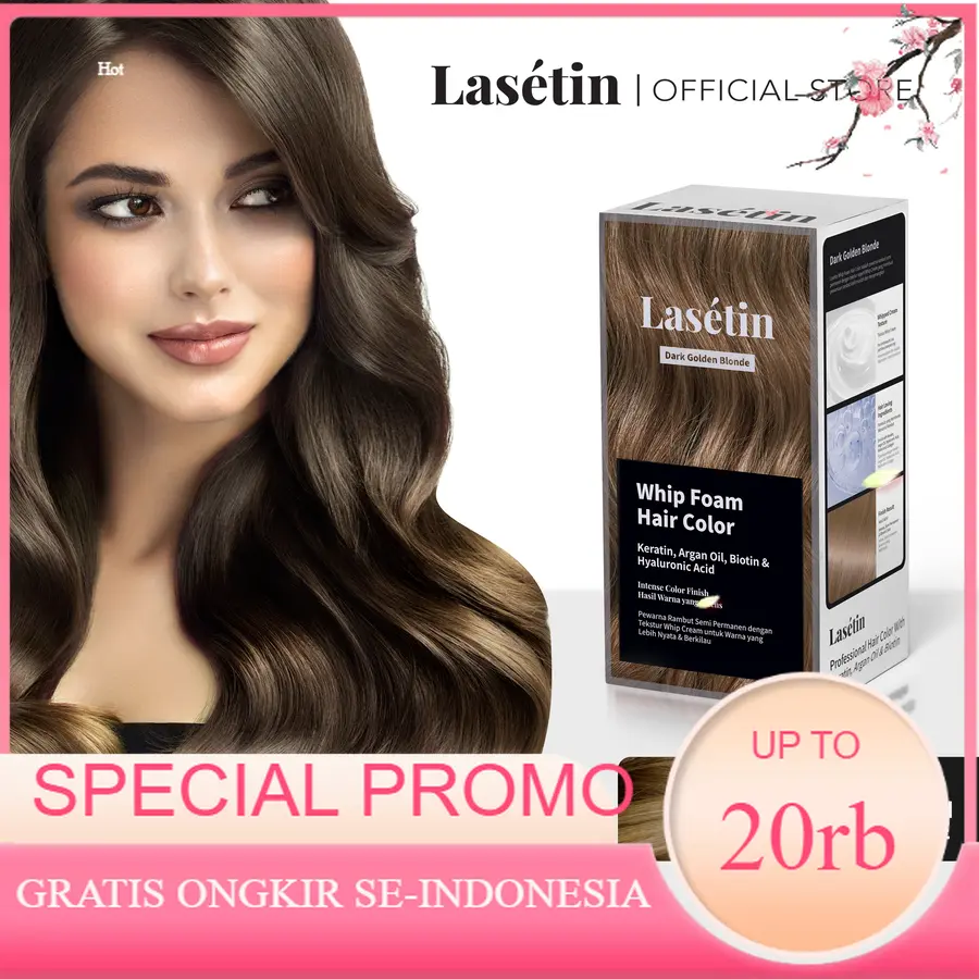 Lasetin Whip Foam Hair Color (Dark Golden Blonde) - Pewarna rambut permanen yang menutrisi rambut tetap lembut dan berkilau