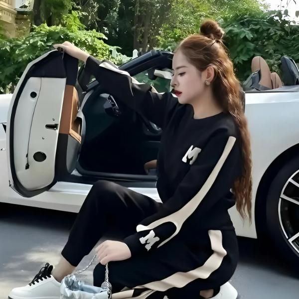 Sét Bộ Nỉ Viền Chữ M Thêu Nổi Dài Tay - Sét Bộ Thu Đông Nữ Cá Tính Năng Động ( CHỮ M )