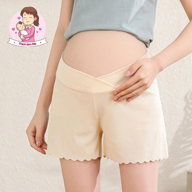 Quần Đùi Bầu mặc trong váy cạp chéo chất vải Thun Tăm Lạnh 2202 thiết kế cạp chéo hỗ trợ bụng bầu cho mẹ, hàng bigsize