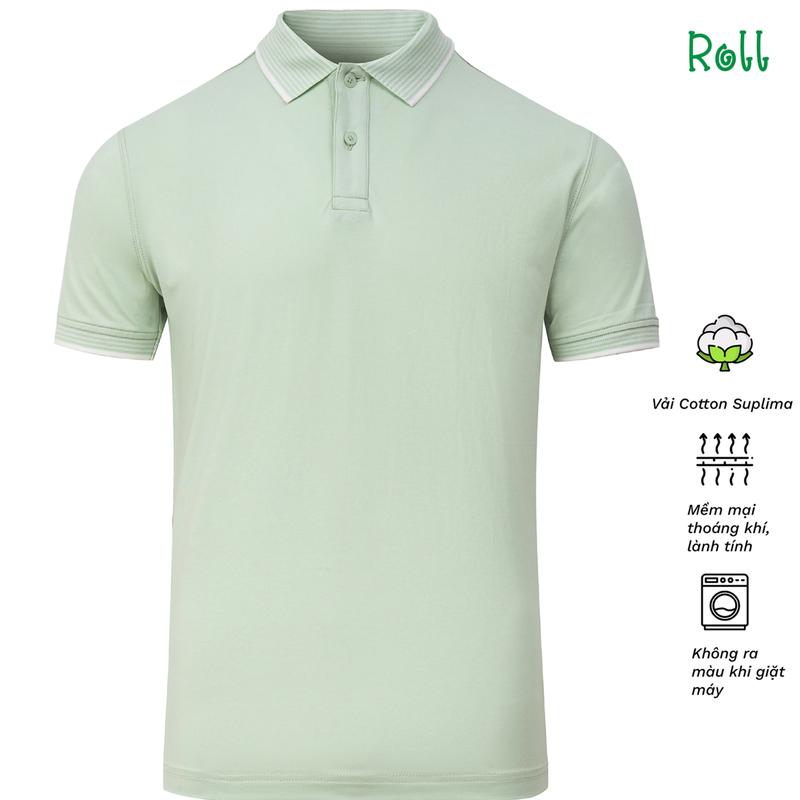 Áo polo nam Roll màu xanh pastel vải Cotton Suplima chất xịn mềm mại, lành tính, không bai xù form chuẩn dễ mặc, trẻ trung Menswear Ngắn Tay Có Cổ Shirt