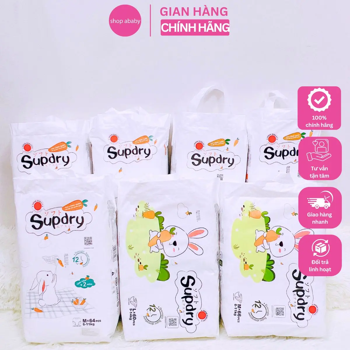 Bỉm dán/quần Supdry Trắng nội địa Trung mềm, mỏng, thoáng khí, 4 lớp chống tràn, kháng khuẩn, không mùi