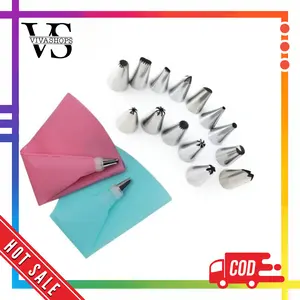Icing Piping Bag Set 16 In 1 Silikon Cake Decorating Spuit + Connector + Piping Bag