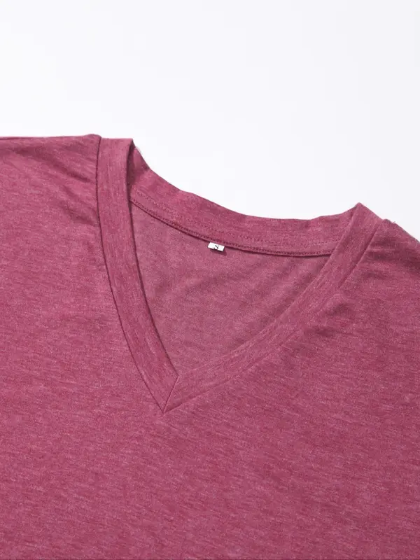 Women's Plain V Neck Tee, Minimalist Short Sleeve T-shirt, Ladies Summer Clothes for Daily Wear 2