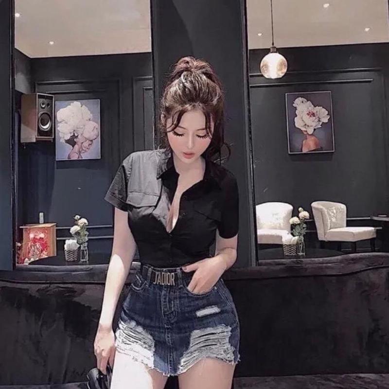 ÁO SƠ MI NỮ GU PURATO HIỀN HỒ NGẮN TAY CÓ TÚI HOTTREND MÀU TRẮNG, XANH NHẠT, XANH bạċ HÀ sơ mi trắng nữ