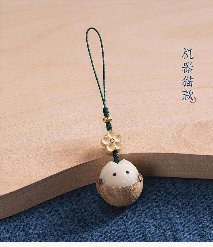 Product Introduction of Natural Bodhi Cute Doraemon Phone Lanyard Anti-Lost Men and Women Mushroom Phone Chain Pendant Ancient Style Hanging Ornament 2