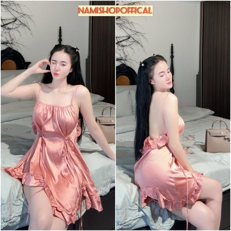 Váy ngắn 2 dây kèm quần đùi chất vải lụa latin mềm mịn mát mượt Freesize - Nữ - Dress Váy Ngủ Đầm Ngủ Women Kem Hồng