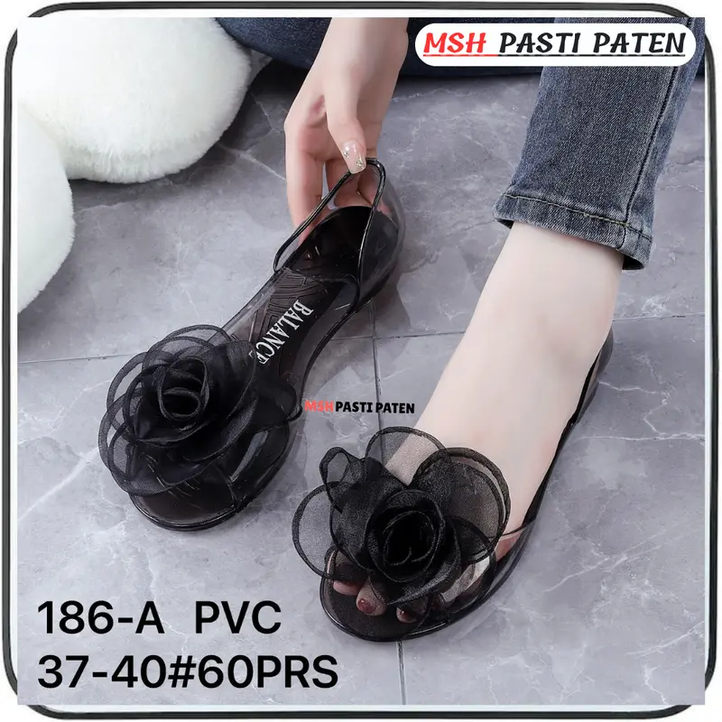 MSH 186 Sepatu Jelly Motif Pita Wanita Dewasa Sepatu Teplek Perempuan Karet Shoes sepatu  sandal tali Luofu 1