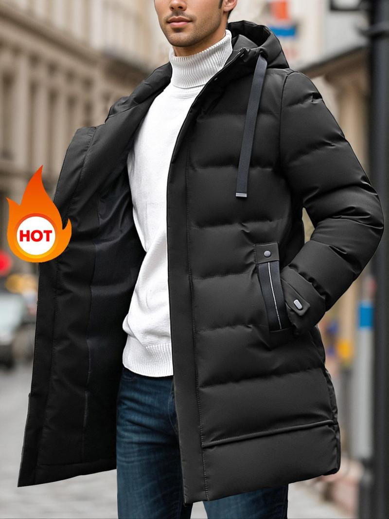 Product Introduction of Men's Solid Zip Up Thermal Lined Hooded Winter Coat, Regular Fit Casual Long Sleeve Drawstring Pocket Outerwear for Fall & Winter, Men's Clothes for Daily Wear 12