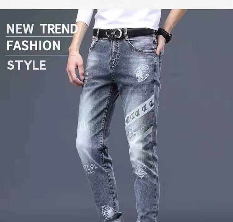 Product Introduction of Quần Jean Thêu Cho Nam, Bộ Sưu Tập Thu Đông 2021, Thời Trang Phong Cách Hàn Quốc, Quần Mỏng Dáng Ôm, Co Giãn, In Hình, Quần Thường Ngày 29