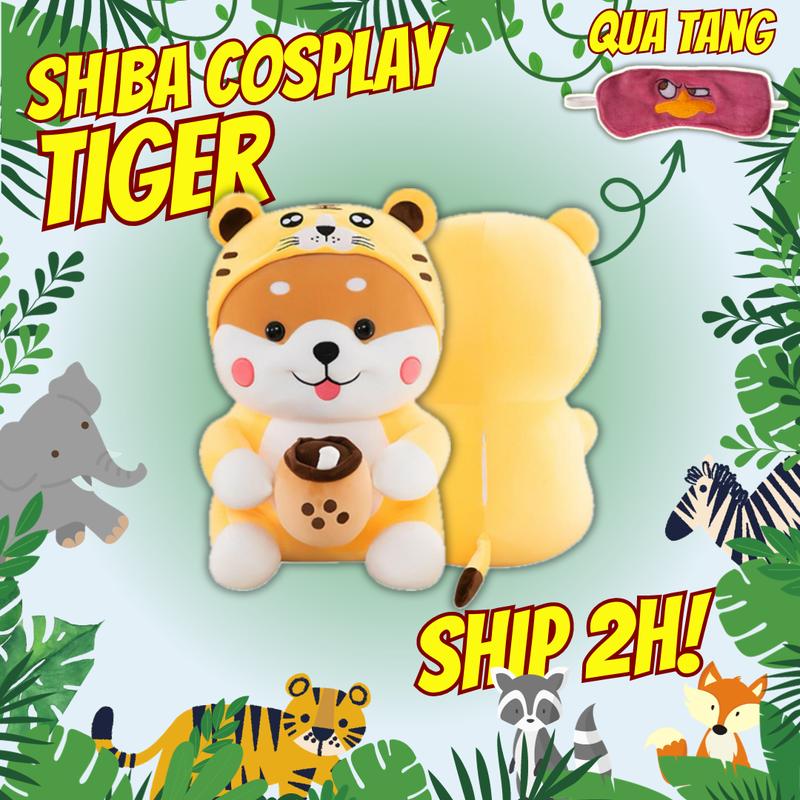 Thú nhồi bông shiba cosplay hổ ôm trà sữa - Size từ 40cm đến 55cm - Quà tặng shiba ôm trà sữa nhồi bông êm mịn dễ thương - Gối ôm mềm mịn cho bé Thú Bông Toy Đồ Chơi Phát Nhạc