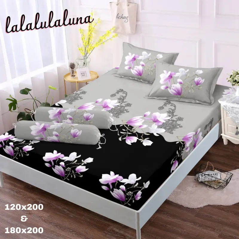 Seprei 180x200 satu set 2 sarung bantal 1 sarung guling motif bunga bunga Springbed 0