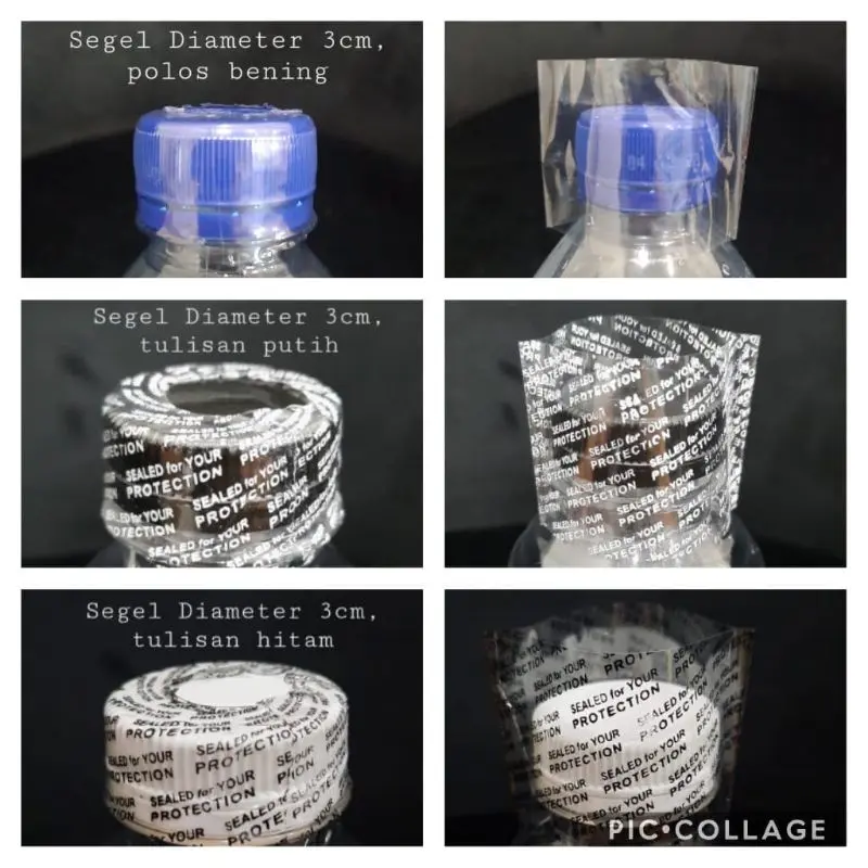 Segel Plastik Tutup Botol Aqua, diameter 2,5 - 3cm, Polos dan Tulisan Hitam Putih