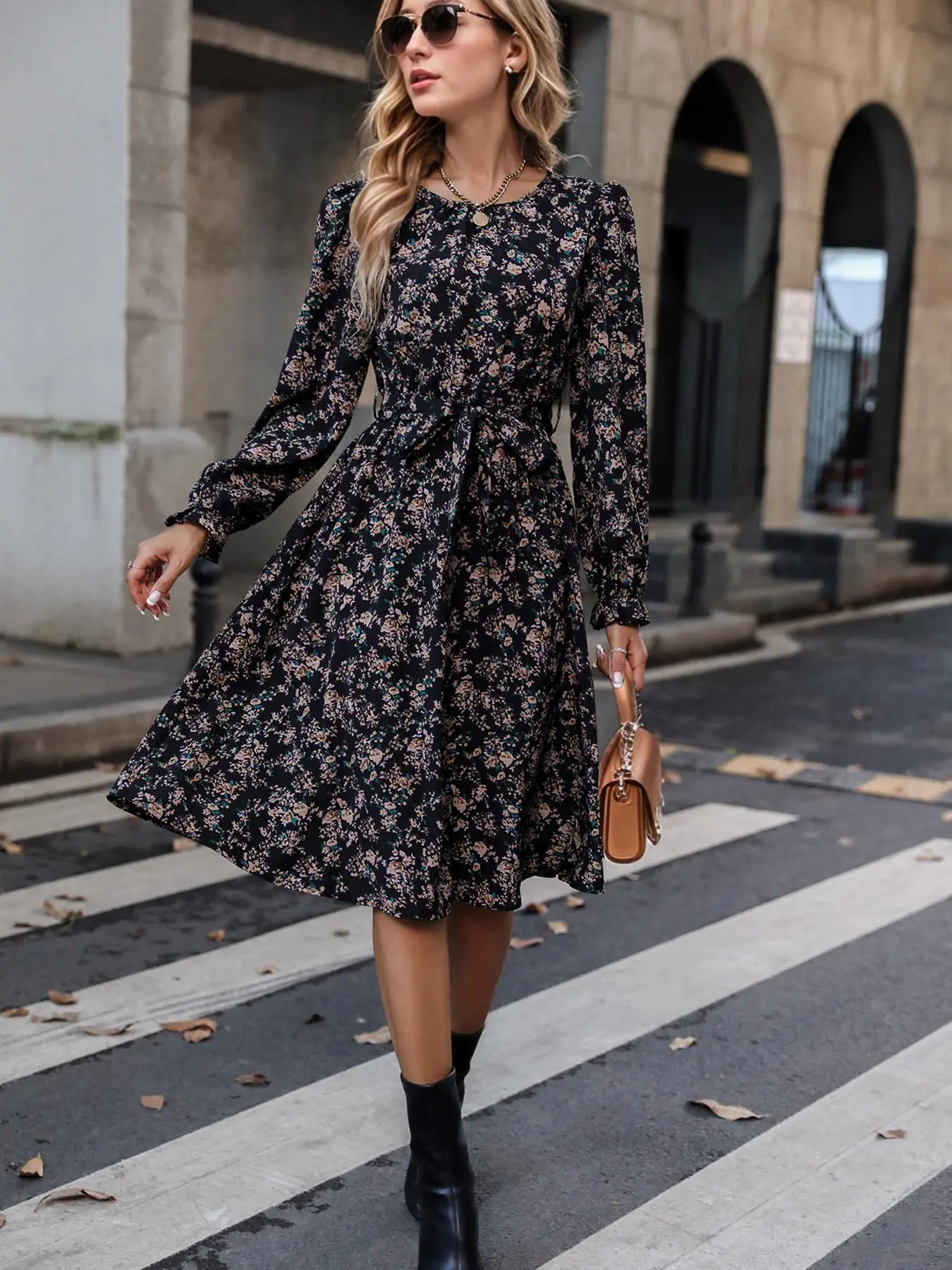 Women's All Over Floral Print Dress, Casual A Line Dress for Summer, Fashion Women's Dress for Daily Wear