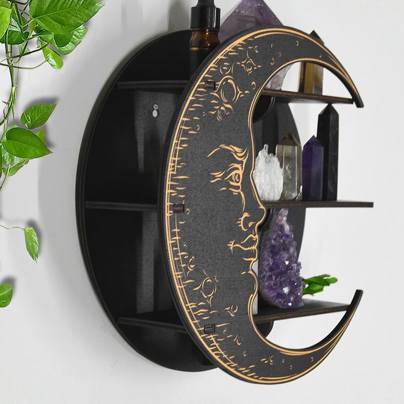 Moon Design Wall Rack for Room Decor, 1 Count Creative Home Decor Wooden Shelf for Ornaments Display, Wall Mounted Storage Rack, Hanging Wall Decor 3