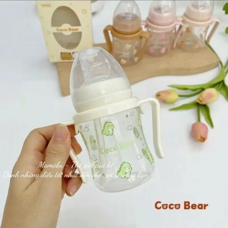 ( Tặng Cọ Ống Hút ) Bình Tập Hút Tập Uống Cầm Tay CocoBear Ống Hút Silicone Mềm Mại Chống Sặc, Dung Tích 180ml/ 240ml Cho Bé Mamabu 0