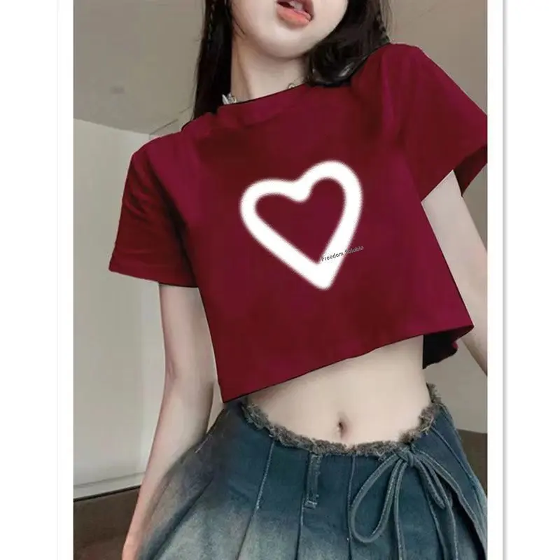 Áo Thun Vai Thường Phong Cách Cổ Điển Mỹ, Dành Cho Phụ Nữ Nhỏ Nhắn, Trang Phục Mùa Hè, Thiết Kế Đẹp, Màu Đỏ Rượu Vang Độc Đáo Ngắn, Áo Mỏng Vừa Vặn, Xu Hướng Ins