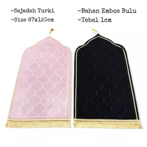 Sajadah Kubah Motif Embos / Sajadah Tebal Rumbai Anti Slip