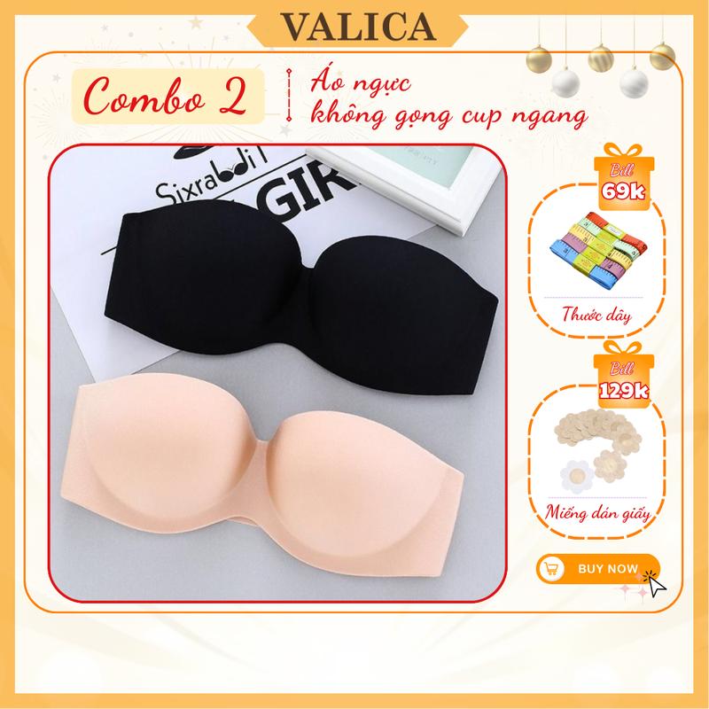 Combo 2 Áo ngực Không Dây Nữ Chất Su Mát Mịn - Set 2 Áo Lót Không Gọng Cup Ngang Nâng Ngực VALICA A218 Women Bra