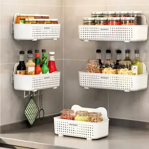 Giá Để Đồ Nhà Vệ Sinh, Không Cần Đục Lỗ, Chất Liệu Nhựa, Dày Dặn, Gia Dụng, Gia Vị Treo Tường, Giá Để Đồ Treo Tường Nhà Bếp Kitchen 0