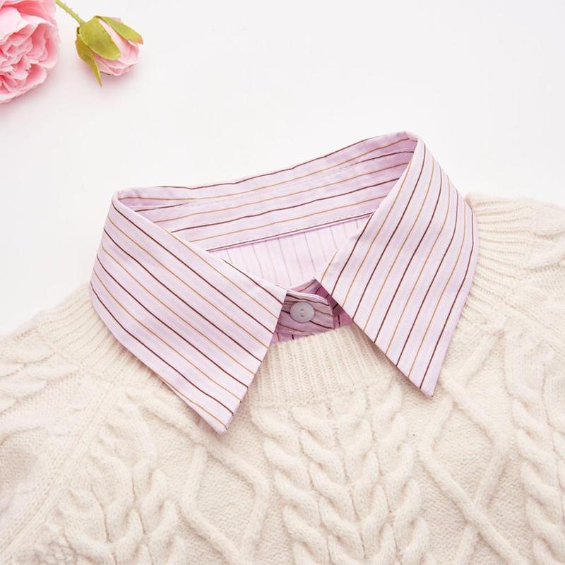 Product Introduction of Fashion Cotton Stripes Fake Collar Detachable Vintage False Blouse Collar Classic Casual Front Tie for Women 30