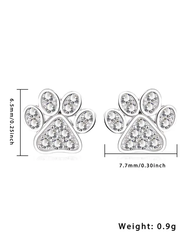 Cute Paw Design Earrings, Fashionable Rhinestone Decorated Earrings for Women & Girls, Trendy All-match & Exquisite Jewelry for Birthday Gift 1