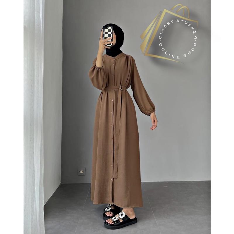 ( BAYAR DI TEMPAT) KAYLA DRES CRINKLE AIRFLOW GAMIS POLOS BUSUI TERBARU Kain Kancing Muslim Dress Wanita 3