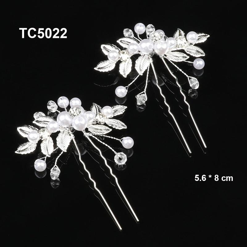 GOTI – Quà Tặng Cho Nữ - Trâm Cài Kiểu Lược Cài Tóc Lá Màu Bạc Đính Hạt Châu Thanh Lịch Phong Cách Cổ Điển TC5022