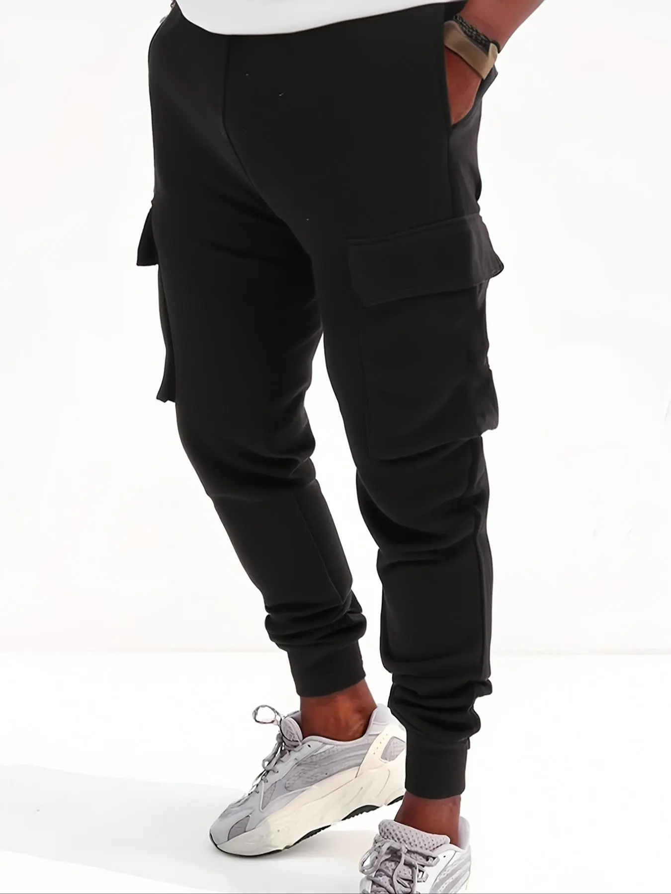 Men's Solid Pocket Drawstring Waist Pants, Casual Streetwear Pants for Daily Wear, Mens Bottoms for All Seasons