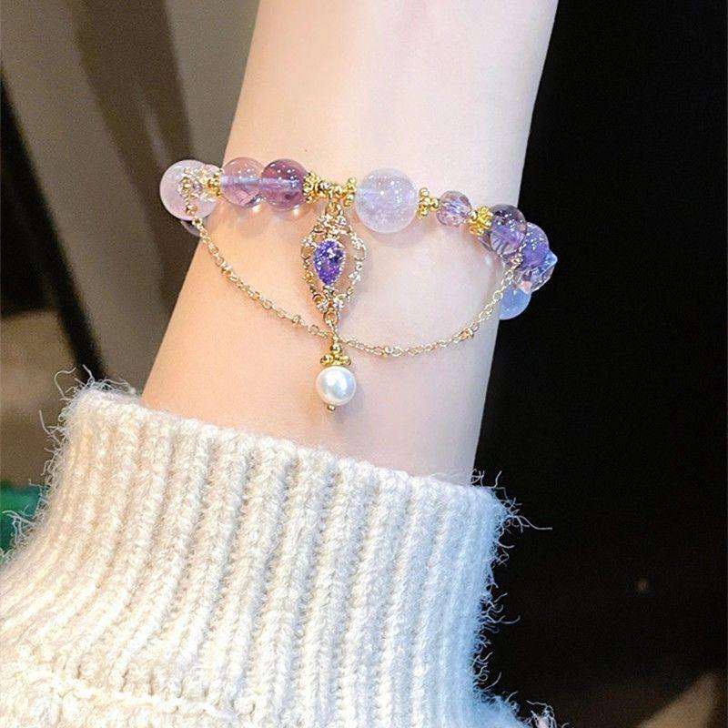 Product Introduction of New purple crystal bracelet color collision light luxury niche delicate feeling fairy hand chain best friend gift wisteria flower hand chain 9