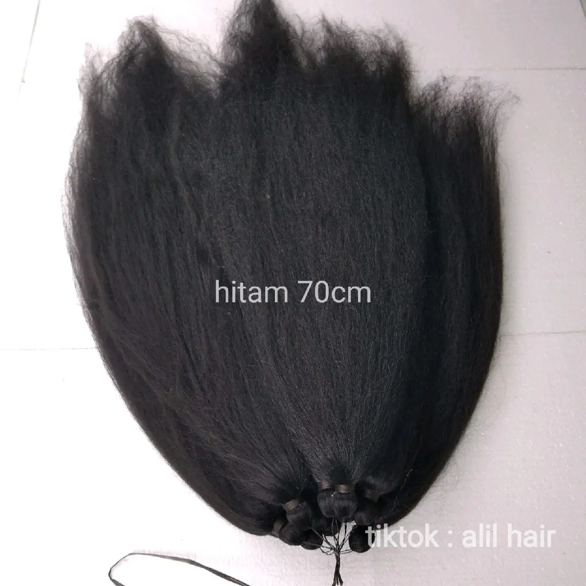 Rambut sambung panjang 70cm hitam polos harga per 1 ikat