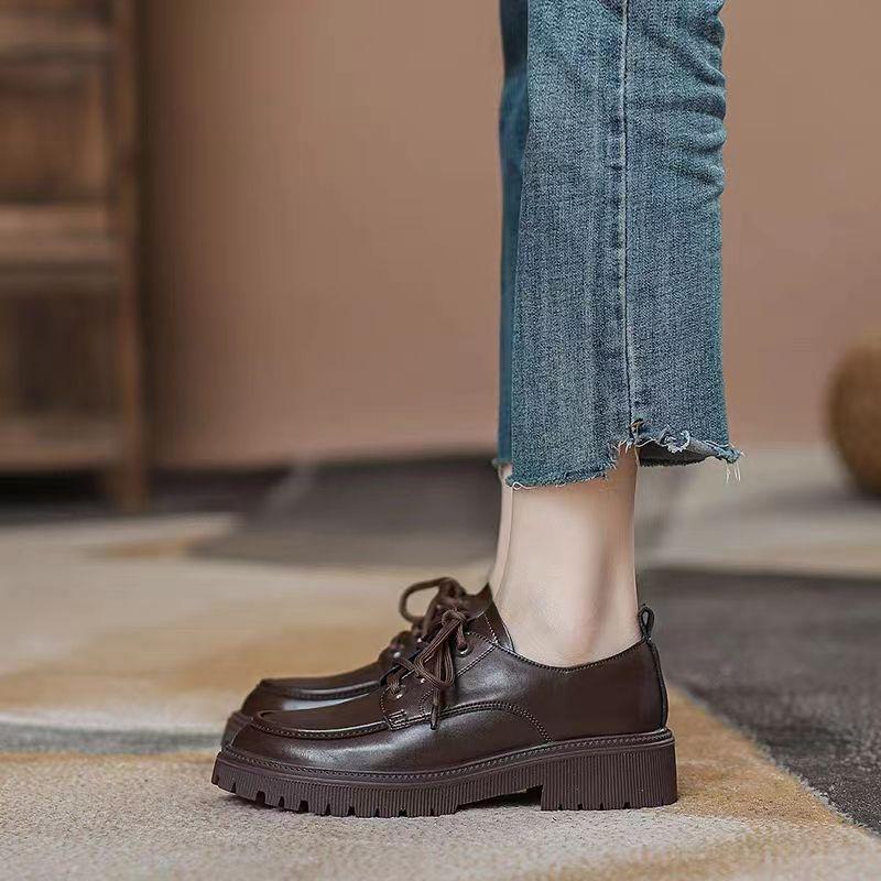 British Style Small Leather Shoes 2023 New Japanese JK Lace-up Single Shoes for Skirts Thick-soled Loafers for Women Spring and Autumn Mid-heel 2