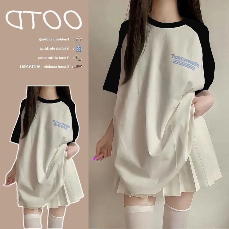 Bộ Đồ Cô Gái Dopamine, Phong Cách Muối, Phong Cách Preppy Thường Ngày Áo Phông ngắn Tay Áo, Váy Xếp Ly Bộ Hai Mảnh, Bộ Sưu Tập Người 15k, Năm 2025 yuki  đồ  bộ  phông  bạt yuki  đồ  bộ 3