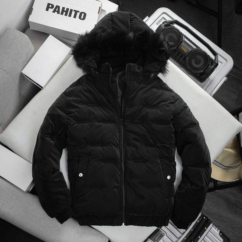 Áo phao nam nhung lỳ mũ lông  TRƠN mặc thu đông ấm áp