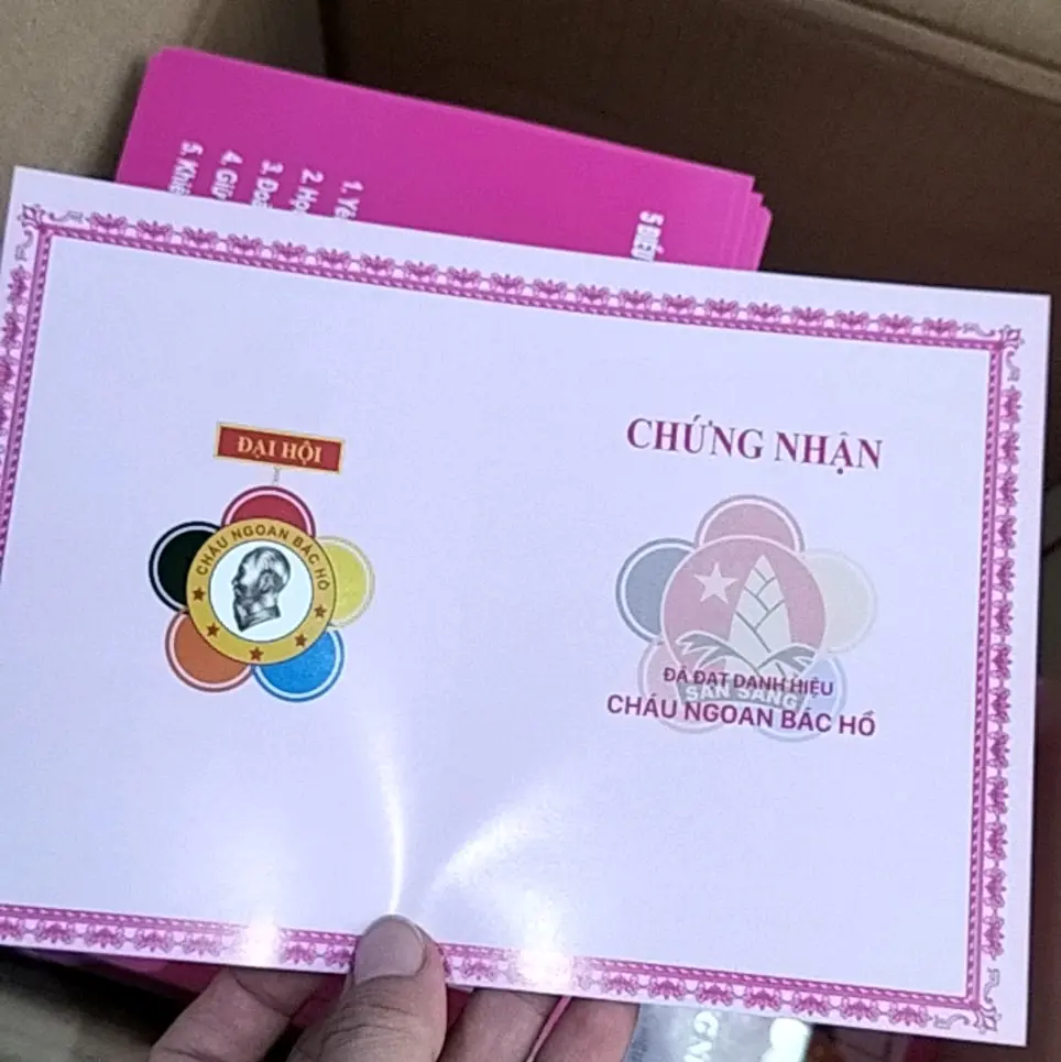 Chứng nhận cháu ngoan bác hồ (100 tờ)-giấy định lượng 200gsm
