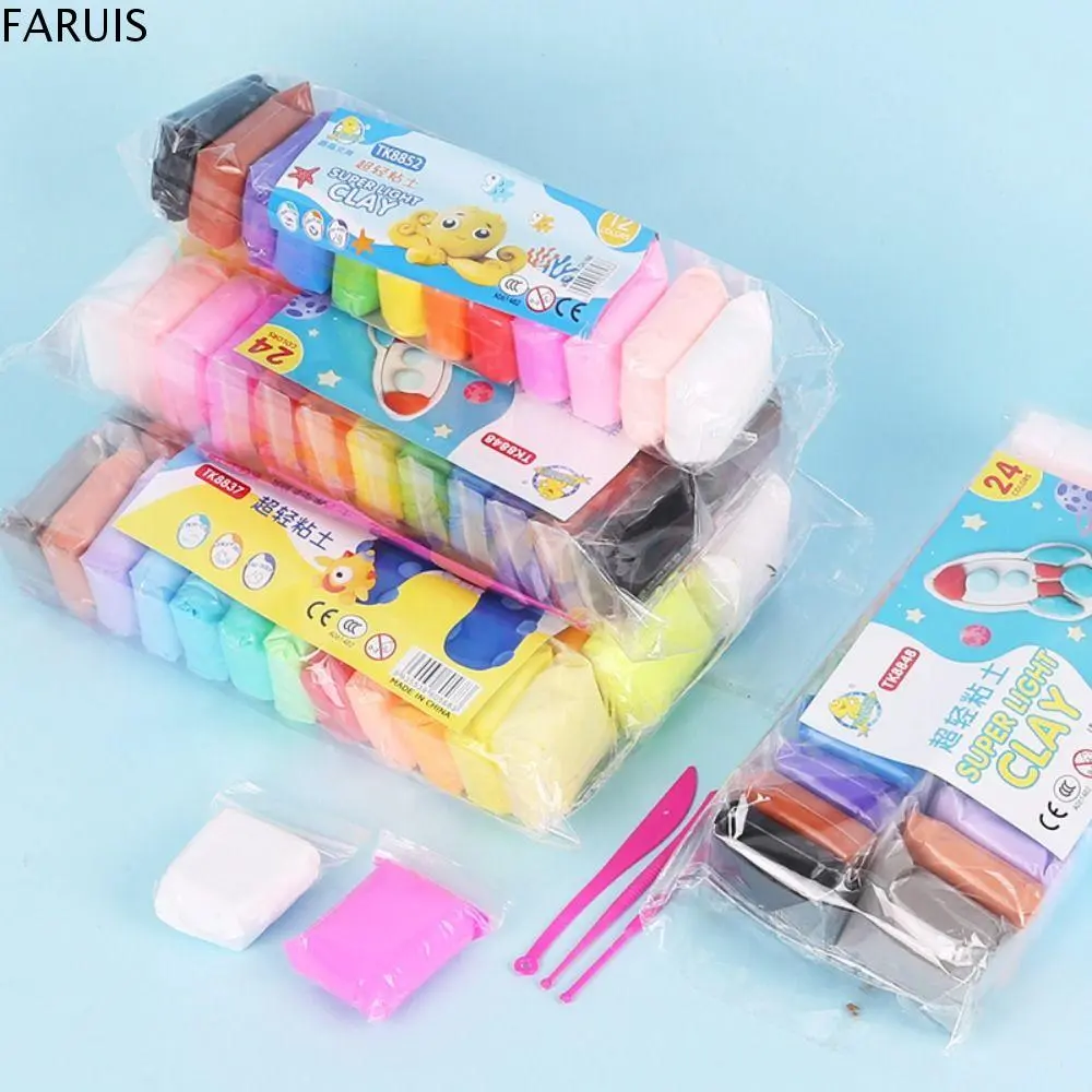 FARUIS 12/24/36pcs Novelty Colored Mud Air Dry Clay Set Non-Toxic Ultra Light Handmade Rubber Clay Set DIY Soft Educational Slime DIY Toys Birthday Christmas Gifts
