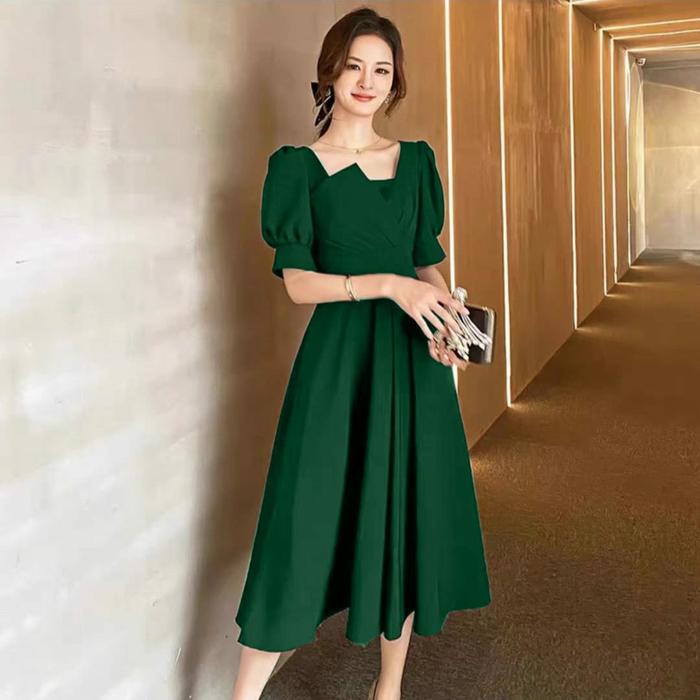 knee length dresses for ladies Dress Midi Wanita Lengan Pendek (ODN597 DENIM DRESS) – niefashion27