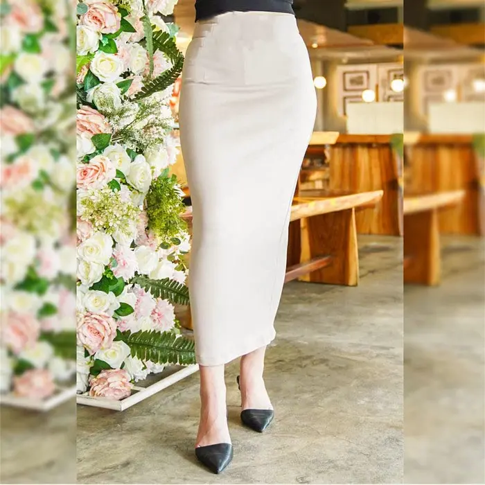 Rok Span Scuba  Wanita Panjang Muslim Dewasa  Bawahan Hitam Katun Casual Basic Shirts & Blouses 5