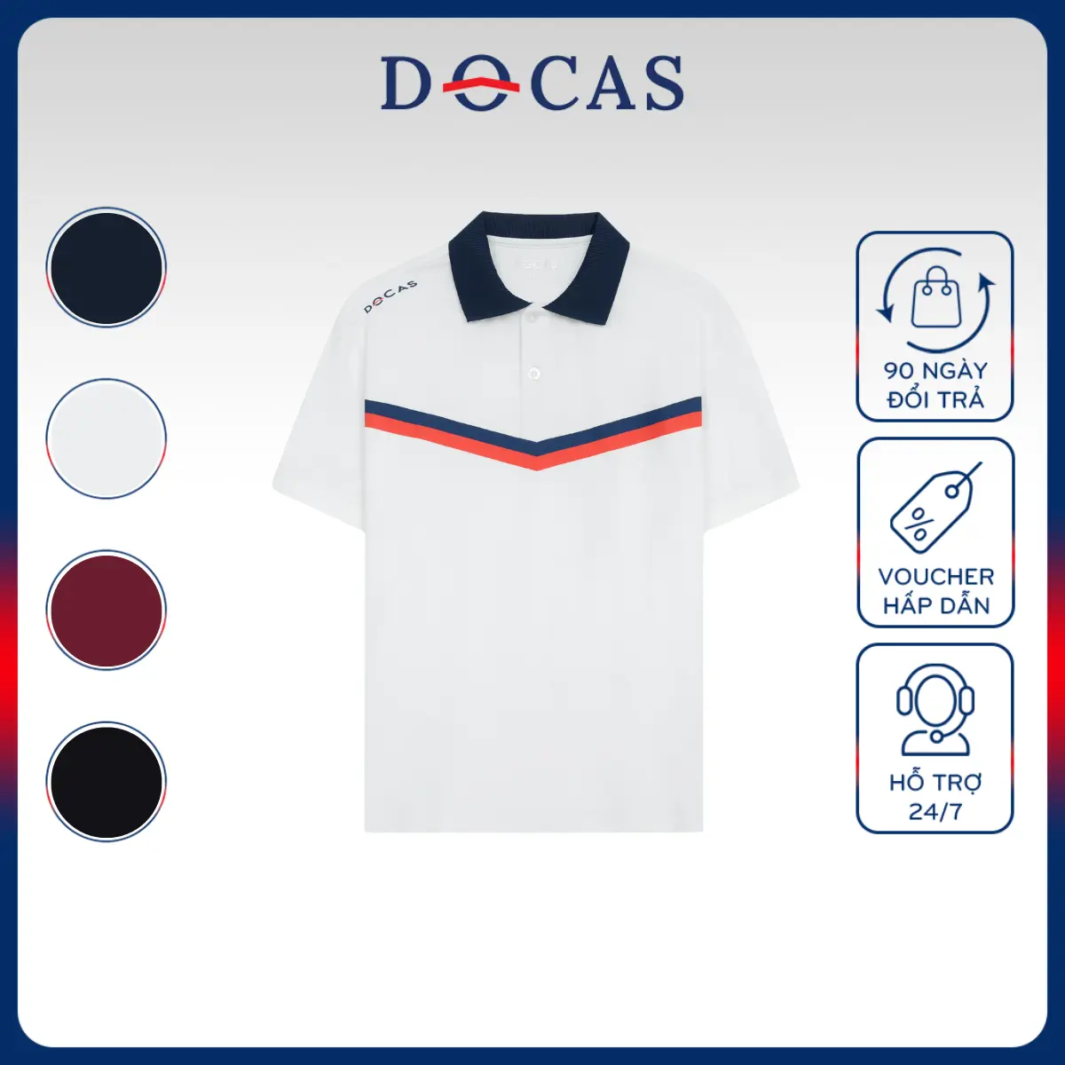 PO117023 Áo Polo Nam DOCAS Vải Cotton CMC Ngực Phối Viền Logo Chữ V Phom Regular Fit