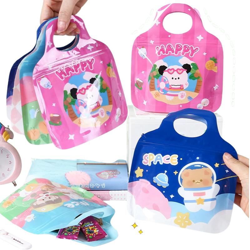  SET 20 Túi Zip Gói Quà Hoạt Hình Có Quai Xách Chống Nước - Túi Đựng Bánh Kẹo Nougat Quà Tặng Phụ Kiện In Hình Dễ Thương 
