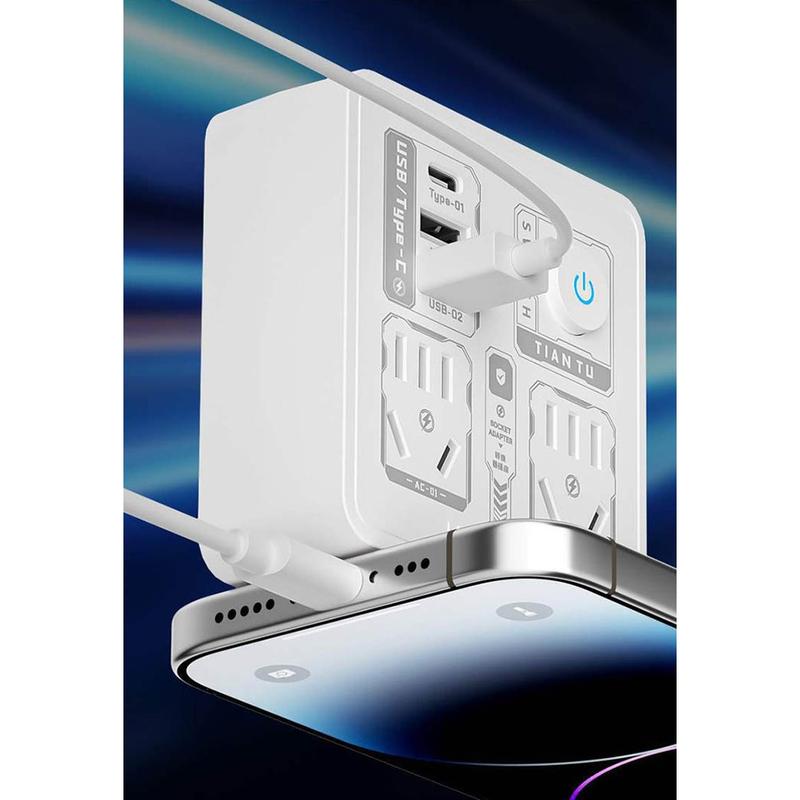 Multi functional socket converter - dual USB+Type-C charging port, compact and portable 6
