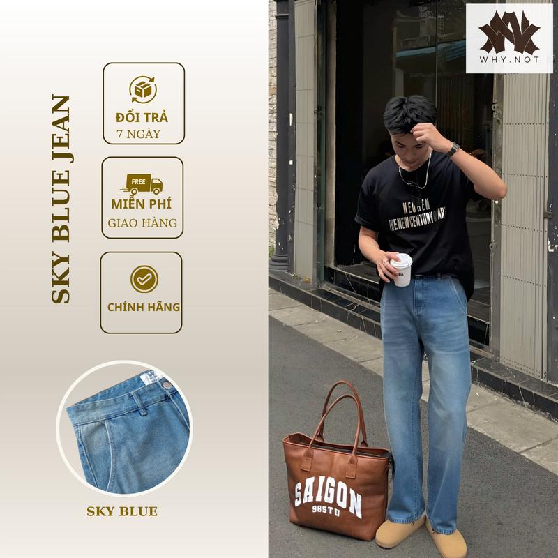 [WHY.NOT] Quần Jean Nam Ống Suông Rộng Sky Blue - Quần Trắng Kaki Denim - Quần Jean Trắng Nam Nữ Why Not - Menswear Pants
